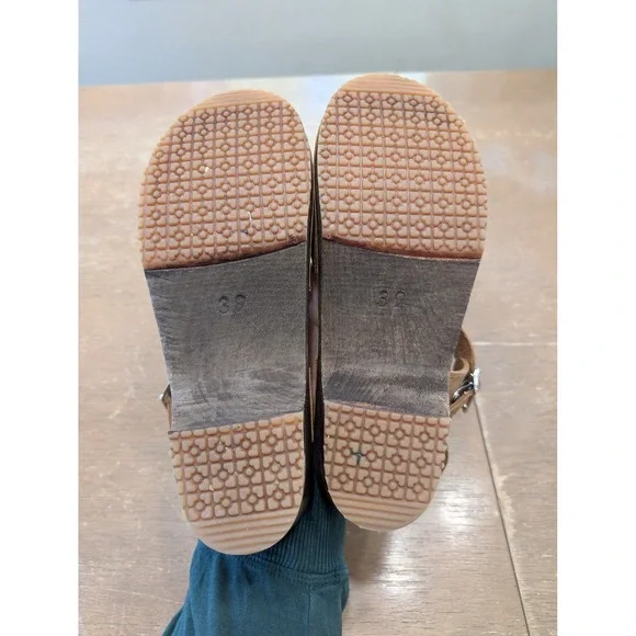 Sandgrens Saragasso Classic Clogs Women's 39 Tan Leather Wooden MaryJane Swedish - Picture 9 of 11